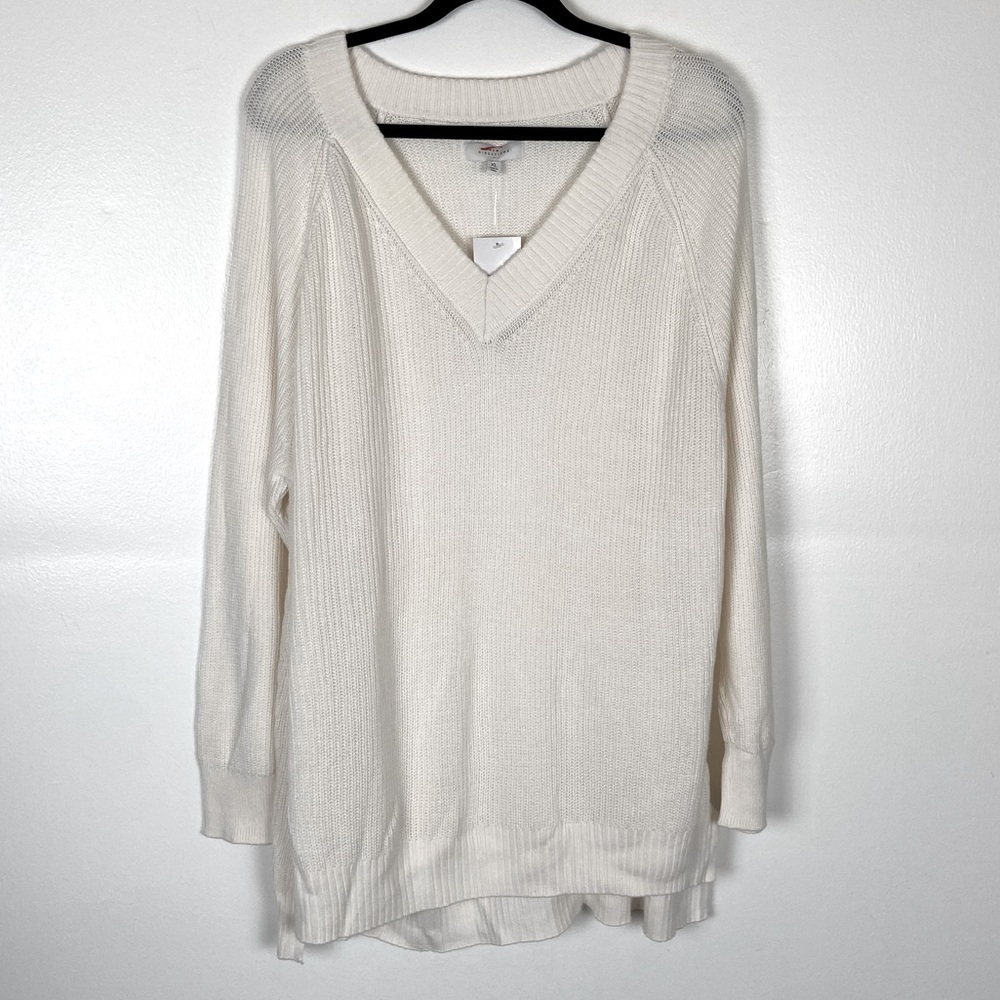 New Direction Tunic Beach Sweater Size XL Open‎ Knit Long Sleeve V-Neck White